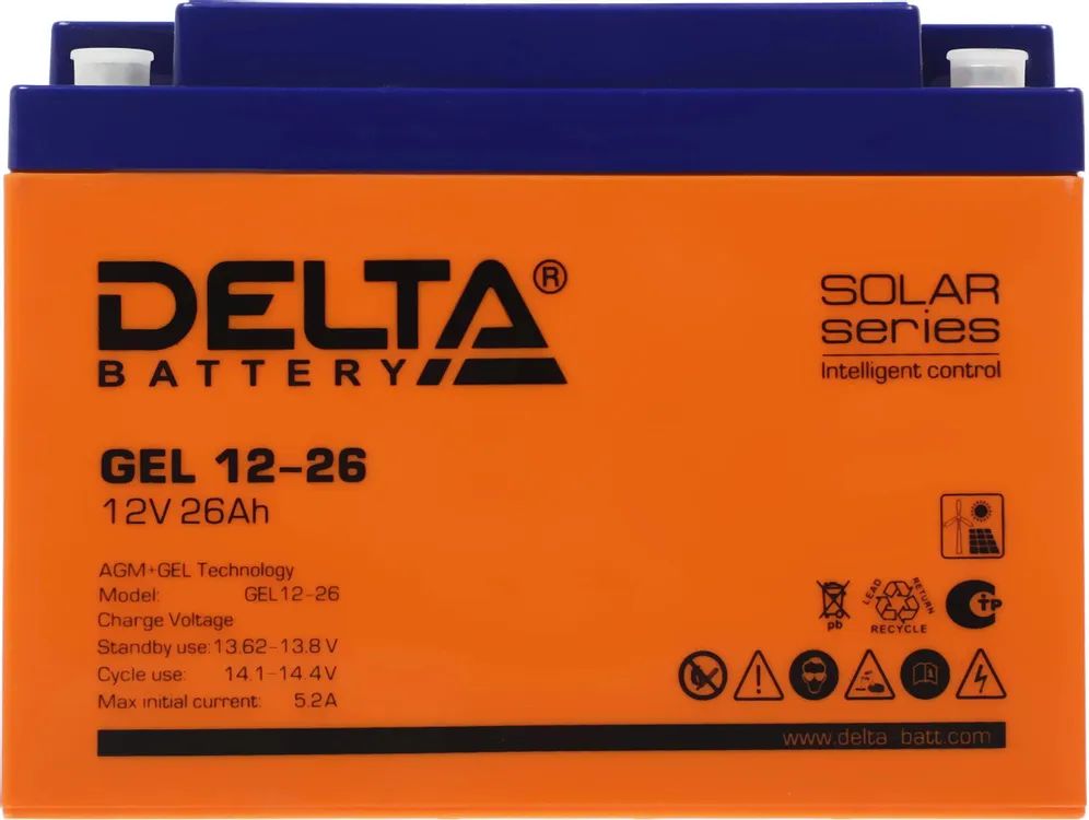 картинка Батарея аккумуляторная Delta GEL 12-26 напряжение 12В, емкость 26Ач (174х166х125мм) от магазина КомпьютерЦентр