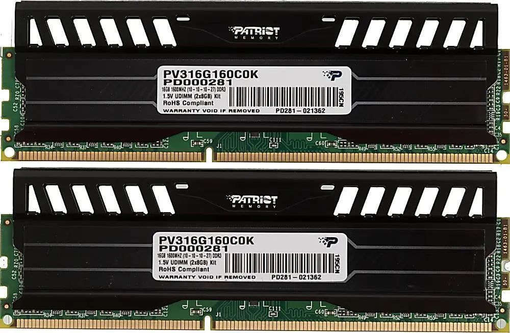 картинка DIMM DDR3 16Gb (2 x 8Gb) 1600Hz PC3-12800 Patriot Viper 3 RTL CL10 1.5V (PV316G160C0K) от магазина КомпьютерЦентр