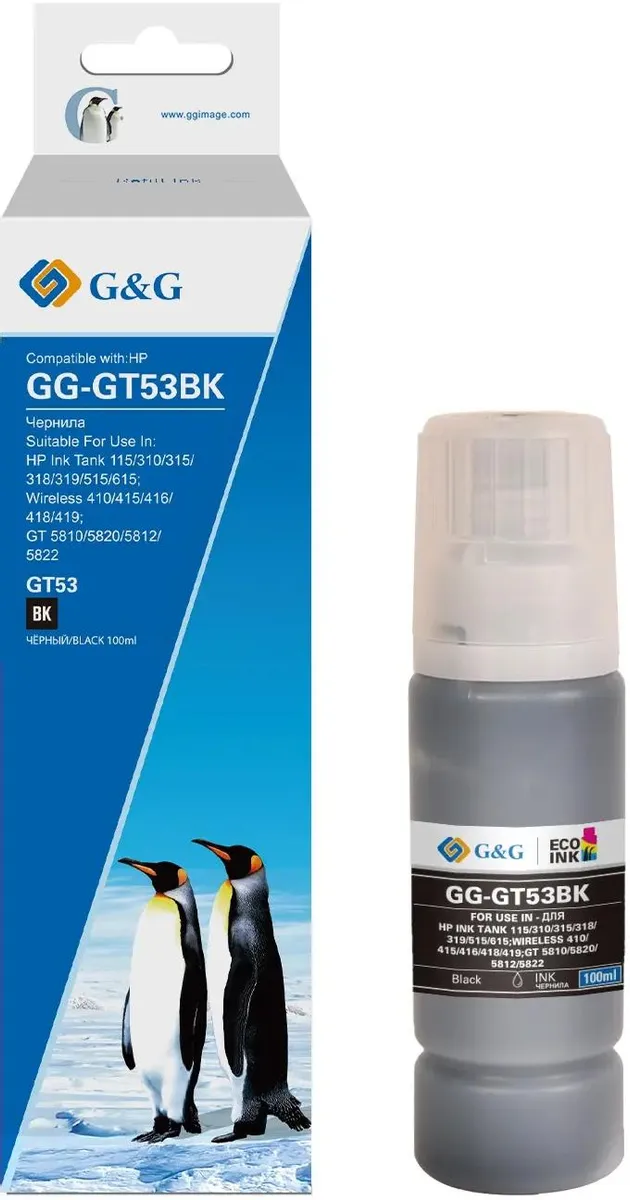 картинка Чернила G&G GG-GT53BK черный 100мл для HP от магазина КомпьютерЦентр