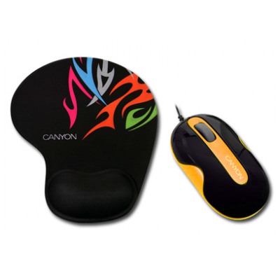 картинка Мышка Canyon CNR-MSPACK6 Черный/ Оранжевый  + эргономичный коврик (CNR-MSPACK6O) от магазина КомпьютерЦентр