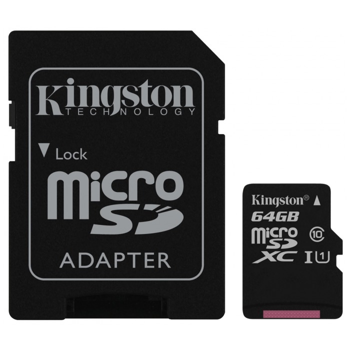 картинка Карта памяти Kingston 64Gb microSDHC Canvas class10 + SD adapter (SDCS/64GB) от магазина КомпьютерЦентр