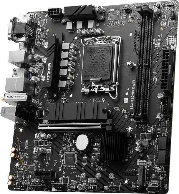 картинка Материнская плата MSI B760M BOMBER WIFI Soc-1700 Intel B760 mATX 2xDDR5 PCI-Ex16 DP/ HDMI/ DSub SATA3 2xM2 USB3.2 Gen1 от магазина КомпьютерЦентр