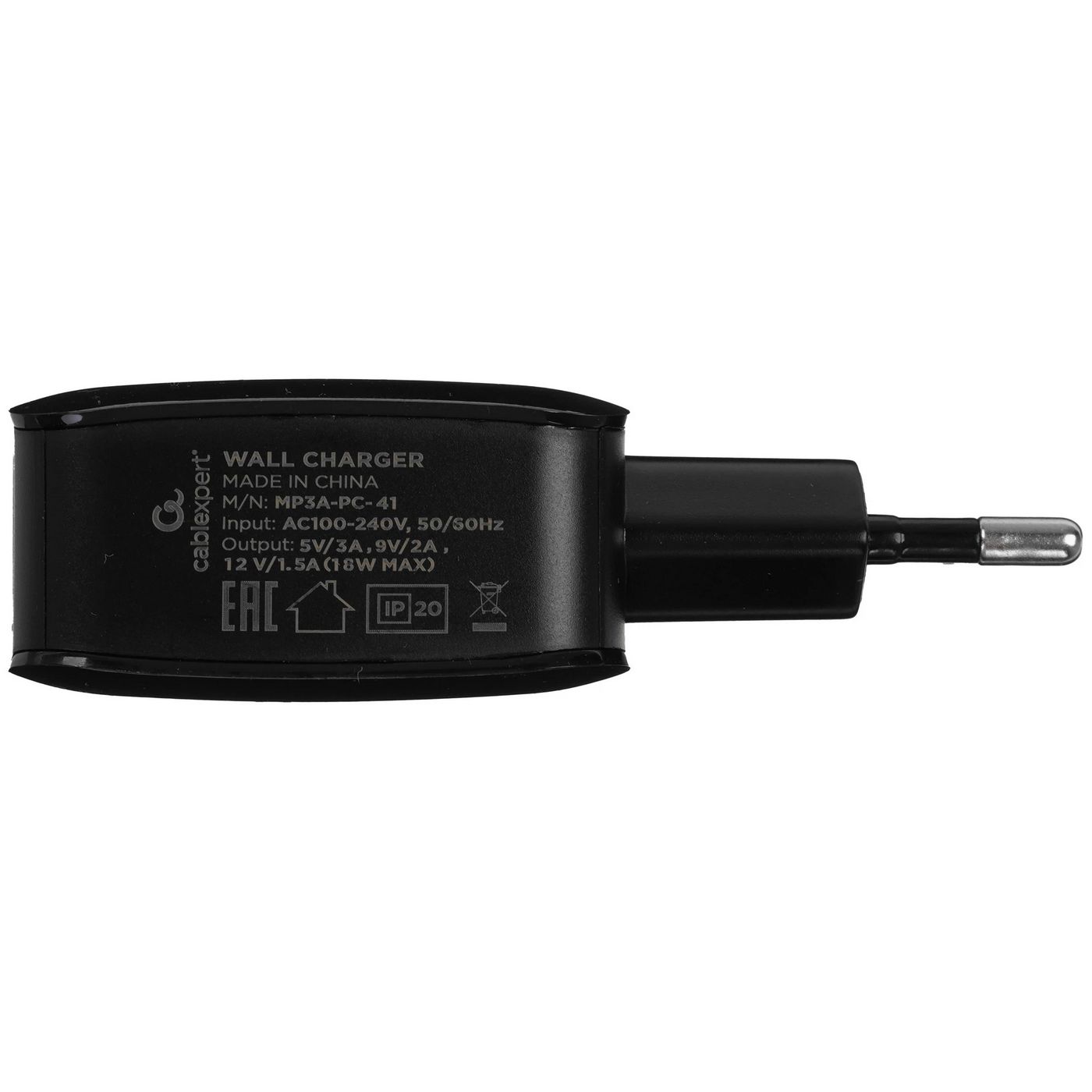 картинка Зарядное устройство Cablexpert 18Вт, 3А, быстрая зарядка QC3.0, 1 порт USB, черный, пакет (MP3A-PC-41) от магазина КомпьютерЦентр