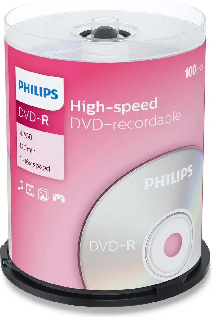 картинка Диски DVD-R Philips 4.7 Gb, 16x, 100pcs; Cake Box от магазина КомпьютерЦентр
