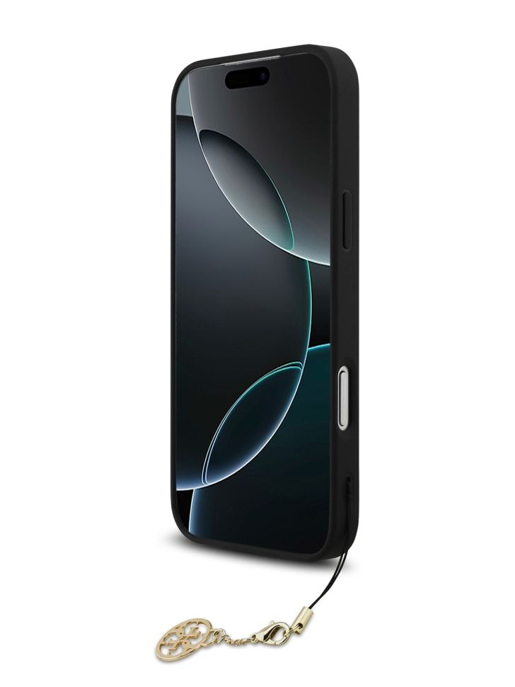 картинка Чехол Guess для iPhone 17 Pro Max PU 4G Classic Metal logo Hard + Charm, Black (MagSafe) (GUHMP17XGF4GCK) от магазина КомпьютерЦентр