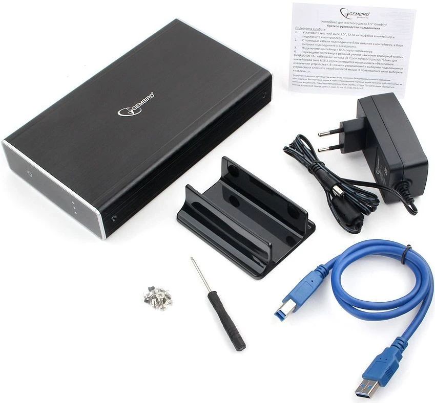 картинка Карман для HDD/ SSD 3.5'' Gembird EE3-U3S-80, черный, USB 3.0, SATA, HDD/ SSD, алюминий, сенсорная кнопка, блок питания от магазина КомпьютерЦентр