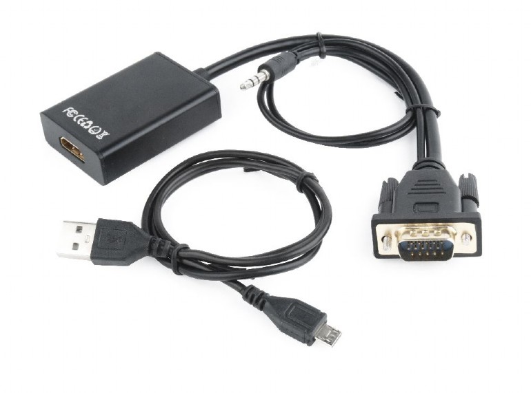 картинка Переходник VGA (M)- HDMI (F) Cablexpert A-VGA-HDMI-01, 19M/ 15F, 0.15m, аудиовыход Jack 3.5, питание от USB от магазина КомпьютерЦентр