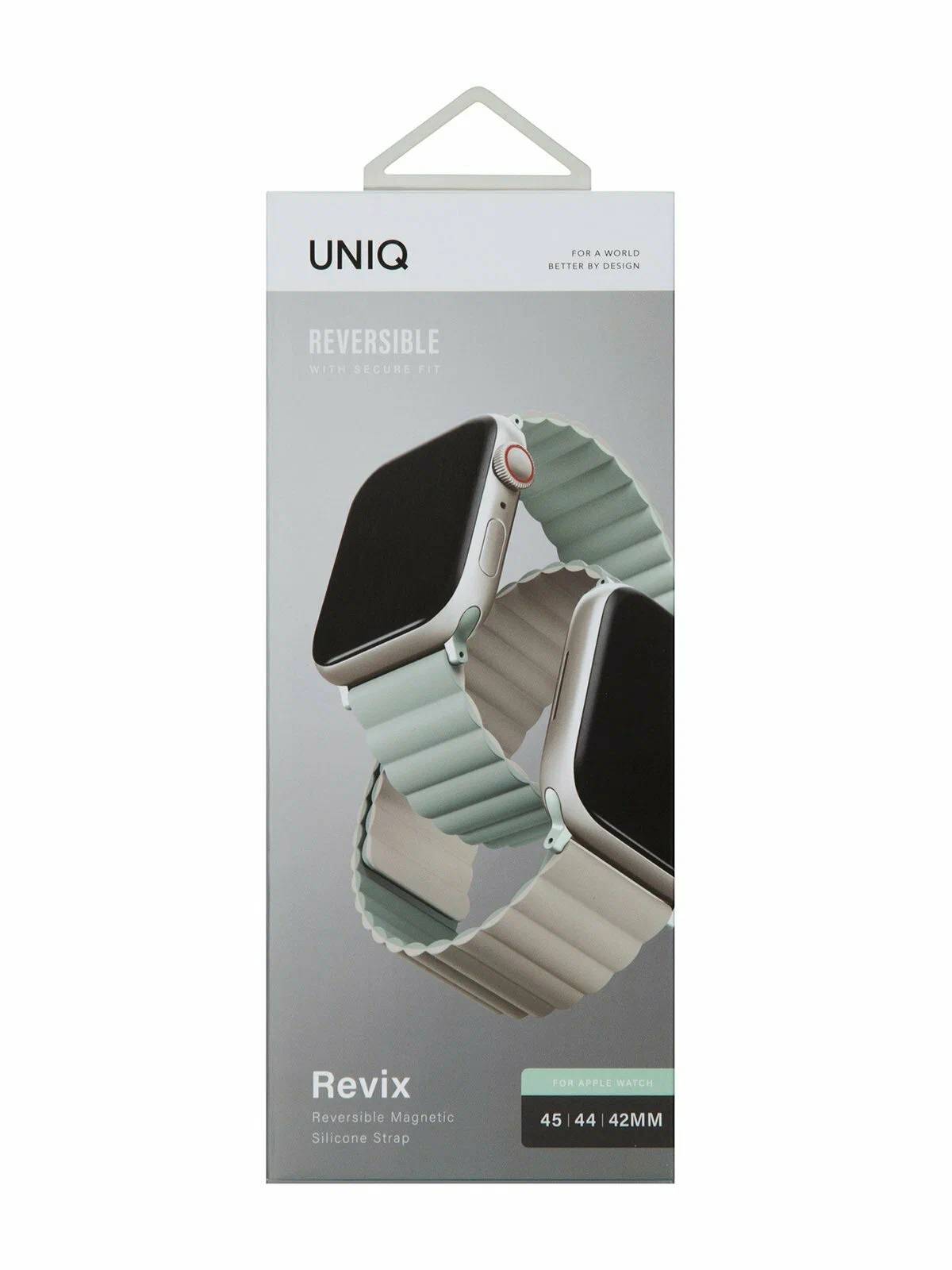 картинка Ремень силиконовый Uniq REVIX для Apple Watch 49/ 45/ 44/ 42, цвет шалфей/ бежевый (SAGE/ BEIGE) от магазина КомпьютерЦентр