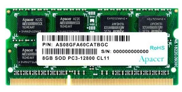 картинка SO-DIMM DDR3 8Gb 1600MHz PC3-12800 Apacer (DS.08G2K.KAM) от магазина КомпьютерЦентр