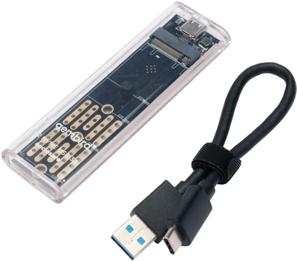 картинка Карман для SSD Gembird EEM2-NVME-2 USB 3.1 для M2 NVME порт Type-С, пластик, прозрачный от магазина КомпьютерЦентр