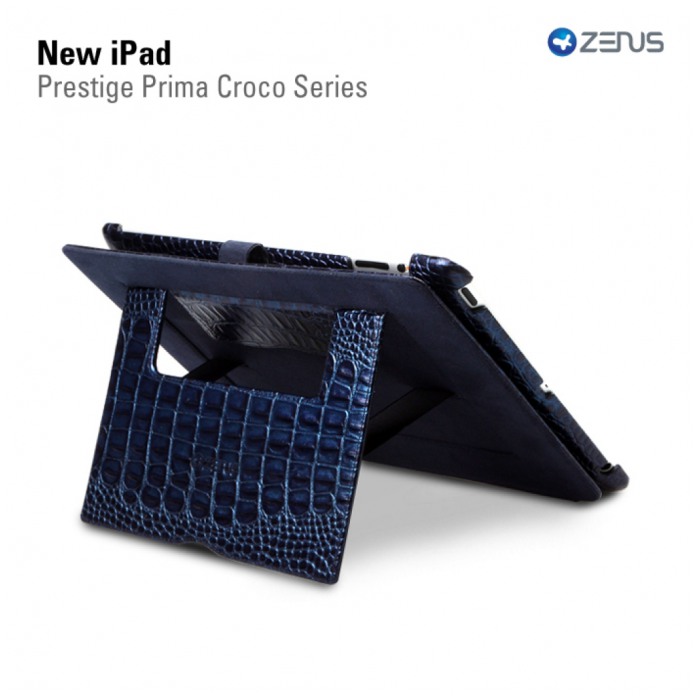 картинка Чехол Zenus Prestige Prima Croco Series Dark Navy for new iPad от магазина КомпьютерЦентр