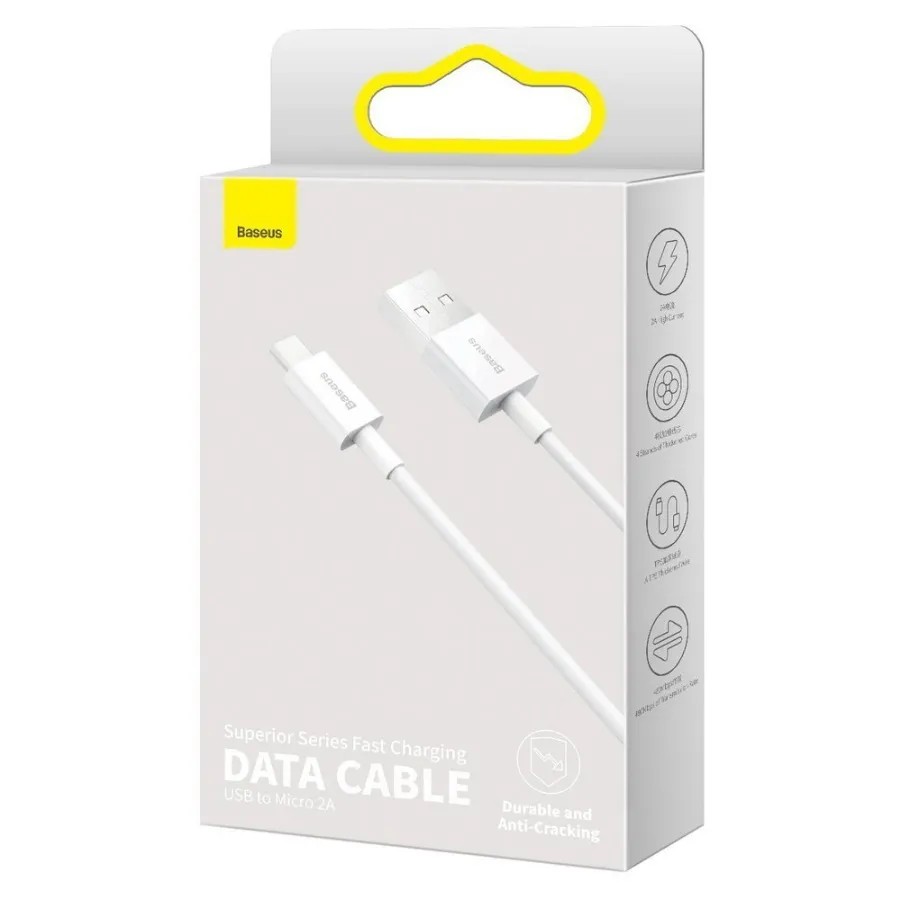 картинка Кабель Baseus Superior Series Fast Charging Data Cable USB to Micro 2A 1m White от магазина КомпьютерЦентр