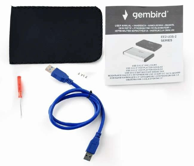 картинка Карман для HDD 2.5'' SSD (DAS) 2.5" (толщиной 9.5 мм) Gembird EE2-U3S-2-B, синий, USB 3.0, SATA, металл от магазина КомпьютерЦентр