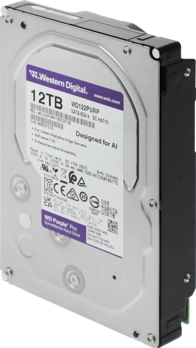 картинка HDD 12Tb WesternDigital 3.5'' SATAIII 7200 rpm; 256 Mb cache; Purple Pro (WD122PURP) от магазина КомпьютерЦентр