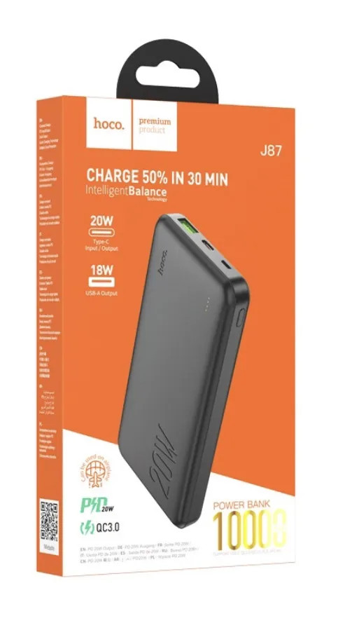 картинка Внешний аккумулятор Hoco J87 10000mAh Black от магазина КомпьютерЦентр