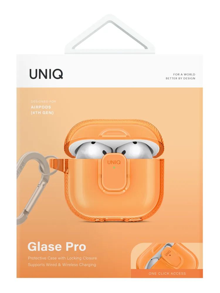 картинка Чехол Uniq Glase PRO TPU Lock Golden Citrus для AirPods 4, оранжевый от магазина КомпьютерЦентр