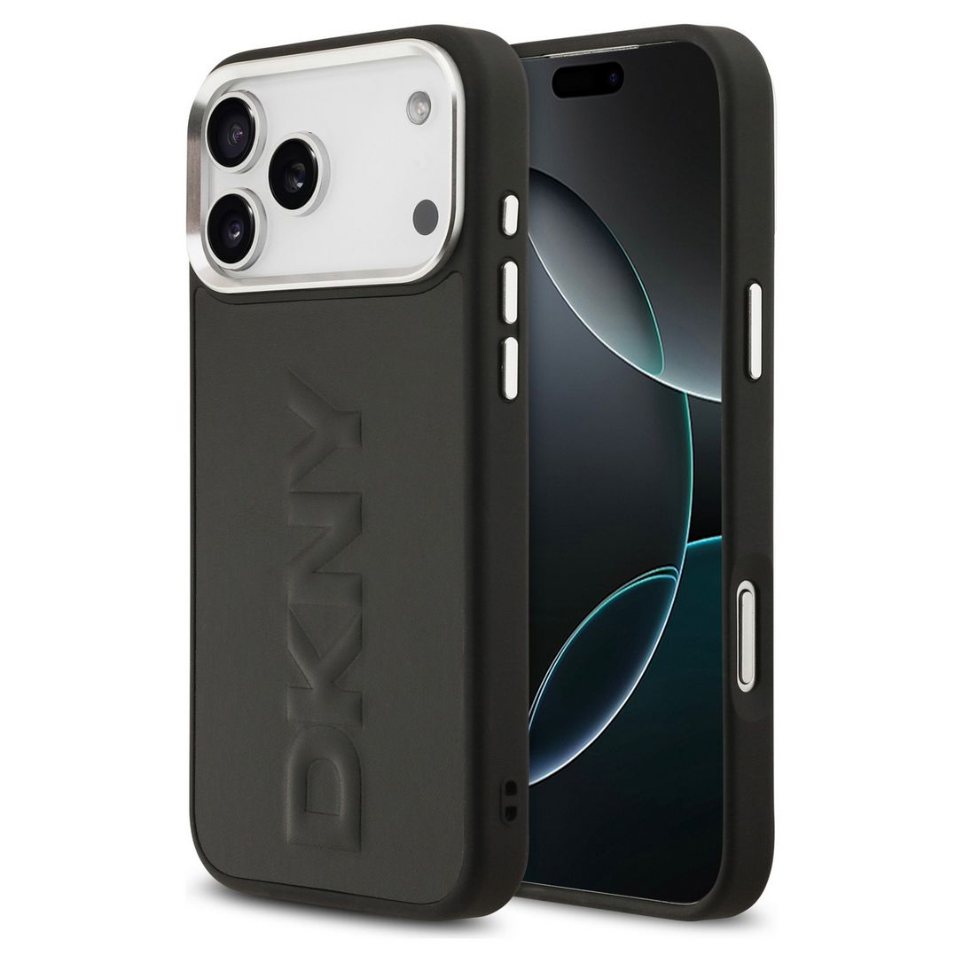 картинка Чехол DKNY для iPhone 17 Pro Max PU Large Embossed Vertical logo Metal camera Hard Black (DKHCP17XPCSDVEMK) от магазина КомпьютерЦентр