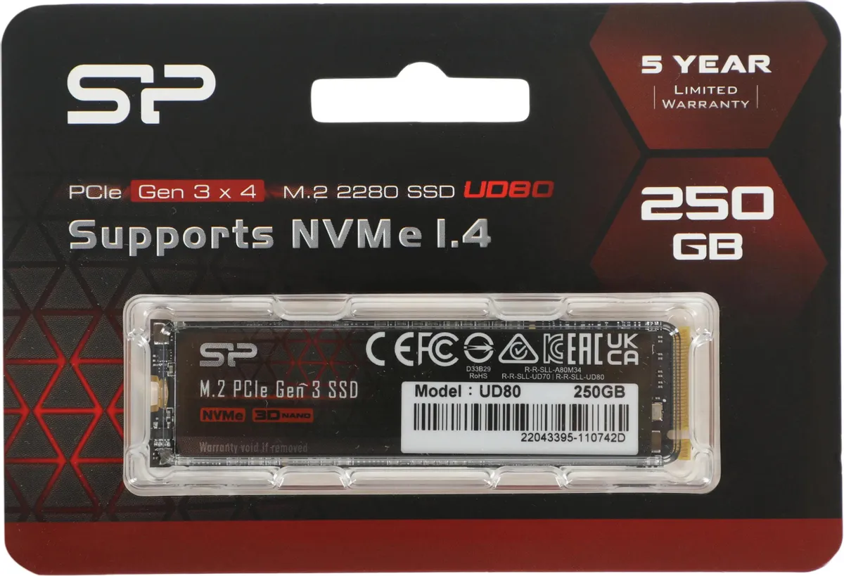 картинка SSD накопитель 250Gb SiliconPower UD80 PCI-e x4 M.2 2280 (SP250GBP34UD8005) от магазина КомпьютерЦентр