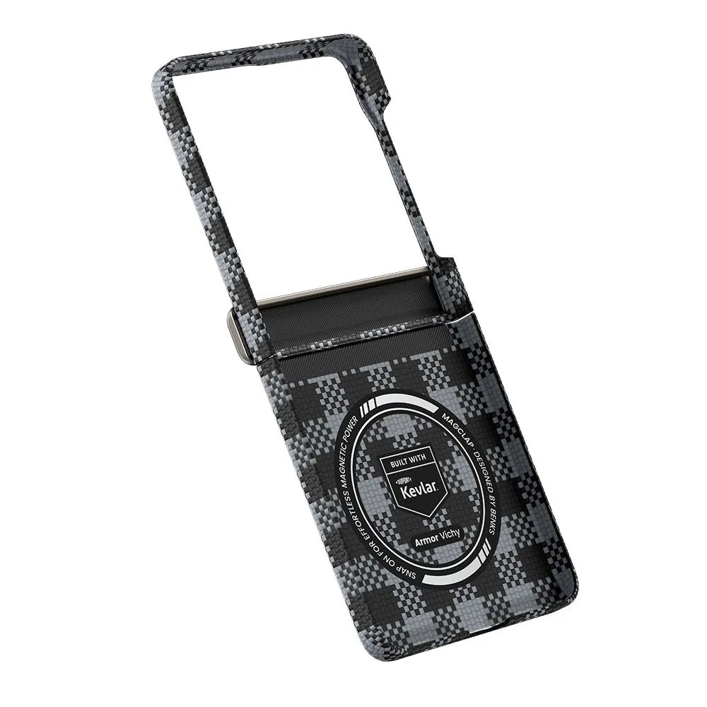 картинка Чехол Benks ArmorVichy Spin Case built with Kevlar для Samsung Z Flip 7, черная клетка (Black) от магазина КомпьютерЦентр