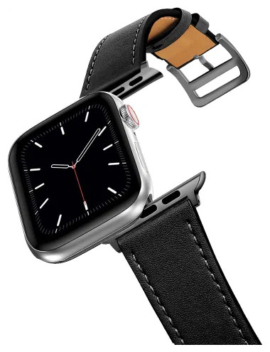 картинка Кожаный ремешок для Apple Watch 42-44-45 мм Черный от магазина КомпьютерЦентр