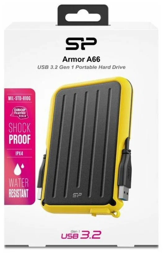 картинка HDD внешний 2Tb SiliconPower 2.5''; Armor A66; USB3.2, Yellow (SP020TBPHD66SS3Y) от магазина КомпьютерЦентр