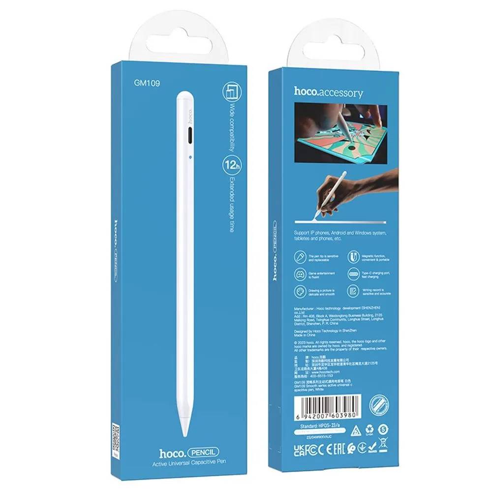 картинка Стилус Hoco GM109 Smooth series active universal capacitive pen white от магазина КомпьютерЦентр