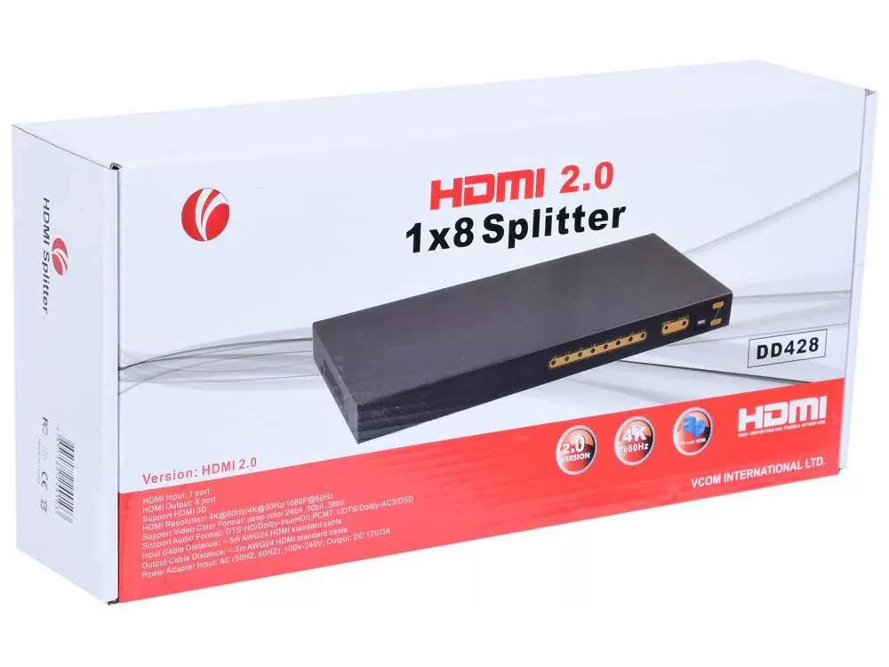 картинка Разветвитель HDMI Spliitter 1=>8 2.0v, VCOM (DD428) от магазина КомпьютерЦентр