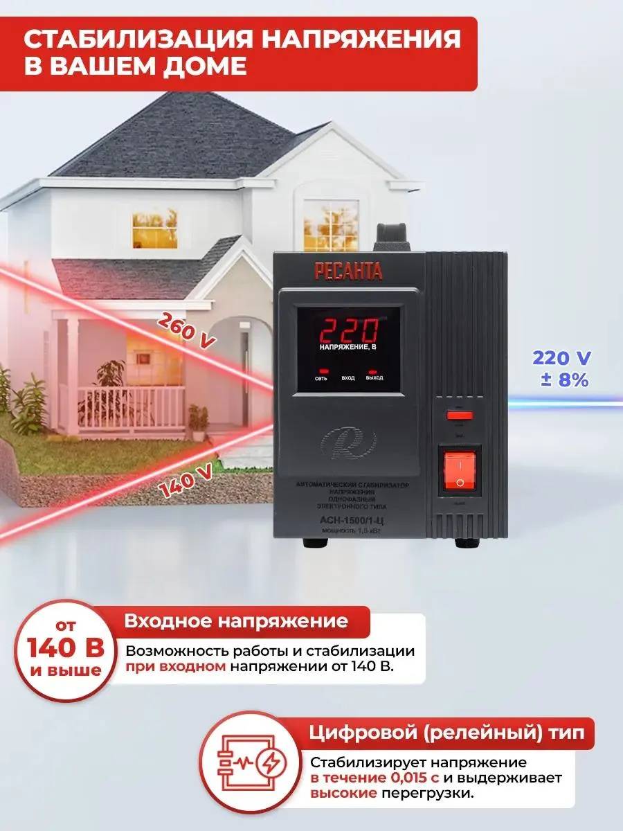 картинка Стабилизатор Ресанта АСН-1500/ 1-Ц (63/ 6/ 3) однофазный серый от магазина КомпьютерЦентр
