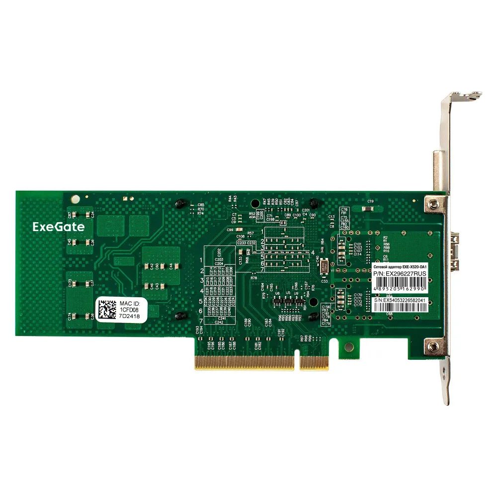 картинка Сетевая карта ExeGate EXE-X520-DA1 PCI-E x8 v3.0, порты 1xSFP+ 10Gb/ s (10/ 5/ 2.5/ 1Gb/ s, 100Mb/ s), Server NIC Intel Chipset JL82599EN от магазина КомпьютерЦентр