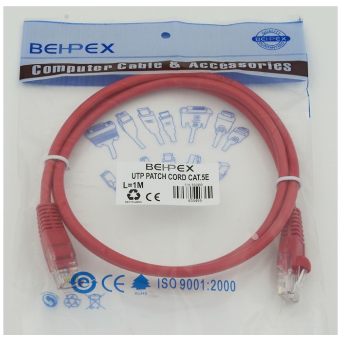 картинка Кабель Behpex UTP RJ-45 Cat.5e, 1м Red (630499) от магазина КомпьютерЦентр