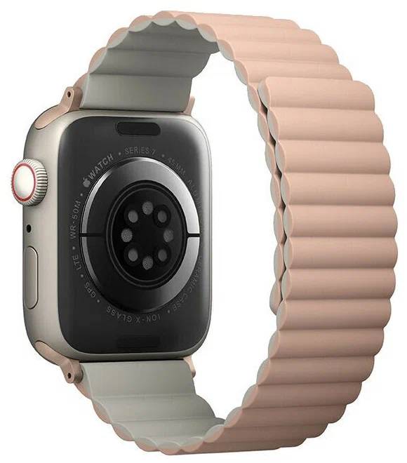 картинка Ремень силиконовый Uniq REVIX для Apple Watch 41/ 40/ 38, цвет розовый/ бежевый (41MM-REVPNKBEG) от магазина КомпьютерЦентр