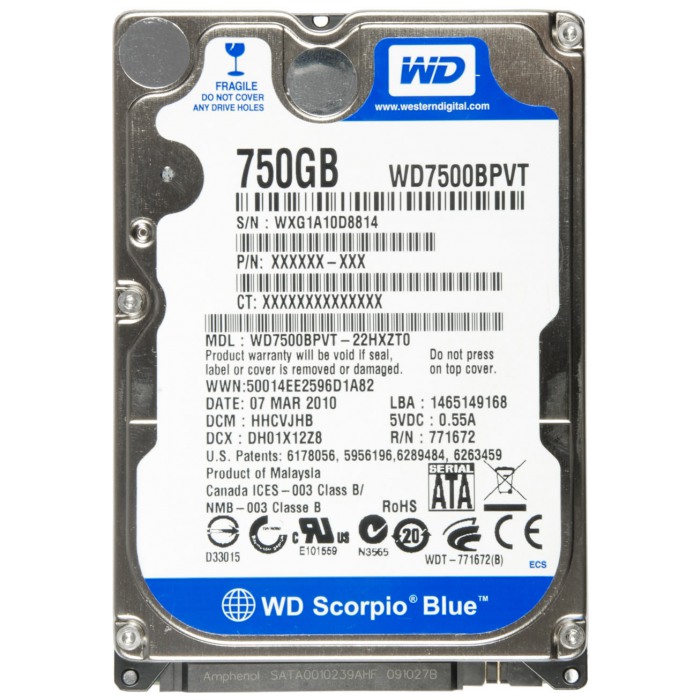 картинка Жесткий диск Western Digital 750Gb Scorpio Blue 8Mb 5400rpm 2.5″ (7500BPVT) от магазина КомпьютерЦентр