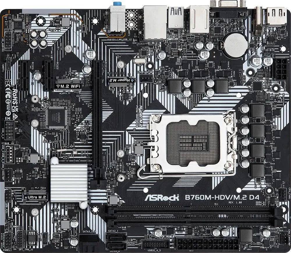 картинка Материнская плата Asrock B760M-HDV/ M.2 D4 Soc-1700 Intel B760 2xDDR4 mATX от магазина КомпьютерЦентр