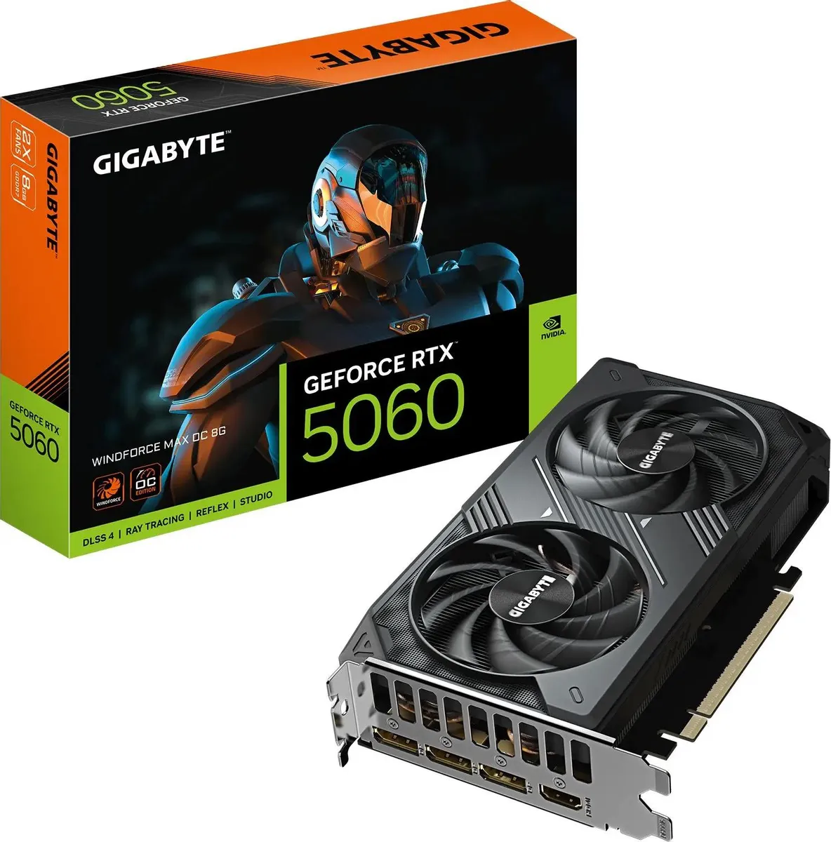картинка Видеокарта 8Gb GDDR7 GeForce RTX 5060 WINDFORCE MAX OC 8G GIGABYTE PCIe 5.0, 128 бит, 2512/ 28000, 3 x DisplayPort, HDMI (GV-N5060WF2MAX OC-8GD) от магазина КомпьютерЦентр