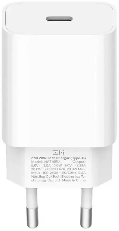 картинка Адаптер питания Xiaomi ZMI Type-C Power Adapter PD 20W HA716 White от магазина КомпьютерЦентр