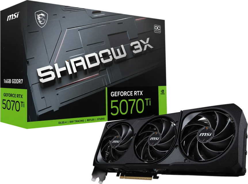 картинка Видеокарта 16Gb GDDR7 GeForce RTX 5070 Ti SHADOW 3X OC MSI (RTX 5070 Ti 16G SHADOW 3X OC) от магазина КомпьютерЦентр