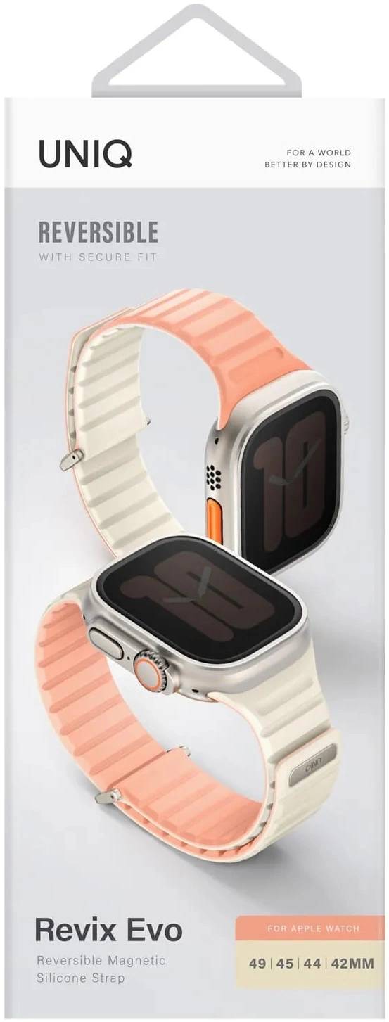 картинка Ремень силиконовый Uniq REVIX EVO для Apple Watch 41/ 40/ 38, цвет розовый/ слоновая кость (CREPE PINK/ IVORY) от магазина КомпьютерЦентр