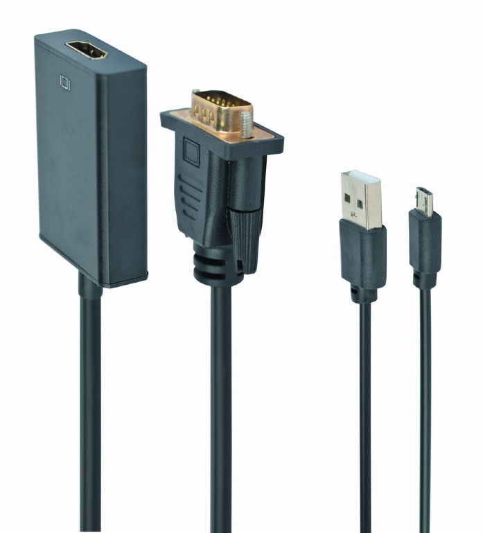 картинка Переходник VGA (M)- HDMI (F) Cablexpert A-VGA-HDMI-01, 19M/ 15F, 0.15m, аудиовыход Jack 3.5, питание от USB от магазина КомпьютерЦентр