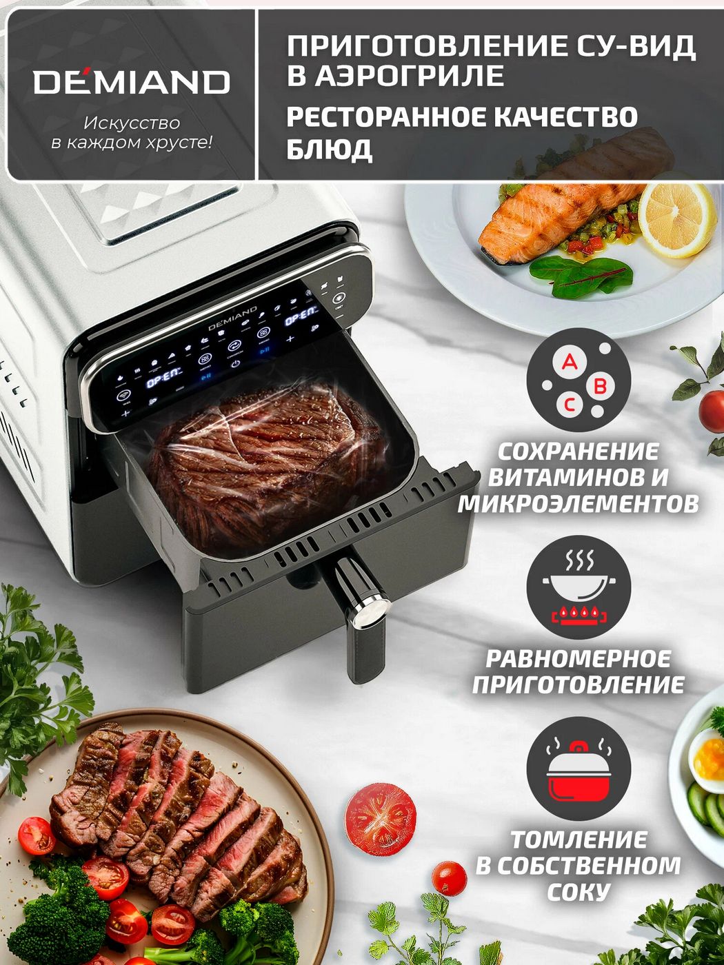 картинка Аэрогриль с двумя чашами DEMIAND DUOS, два тэна, DK-2100 от магазина КомпьютерЦентр