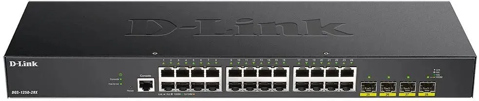 картинка Switch 24-port D-Link DGS-1250-28X/ A1A 24G 4 FSP+ управляемый от магазина КомпьютерЦентр