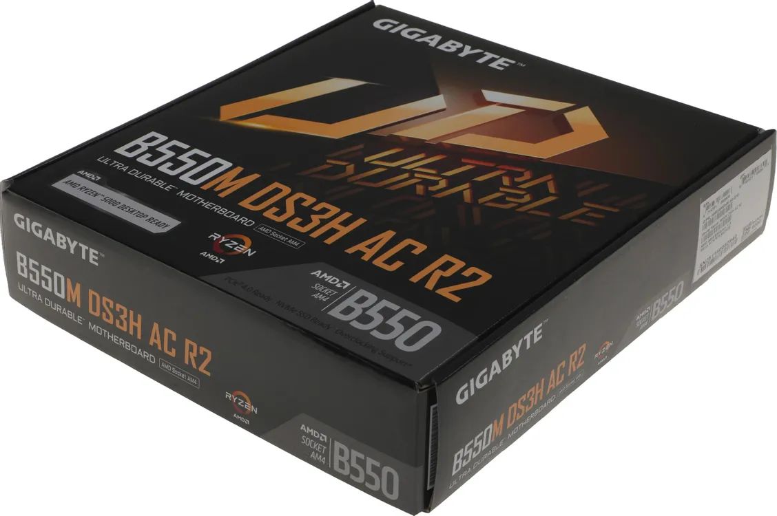 картинка Материнская плата Gigabyte B550M DS3H AC R2, AM4, AMD B550, 4xDDR4, 4xSATA, 2xM.2, 2xPCIe x16, DisplayPort, HDMI, 1xGb LAN, 6xUSB, 3x3.5 мм, 7.1, microATX от магазина КомпьютерЦентр