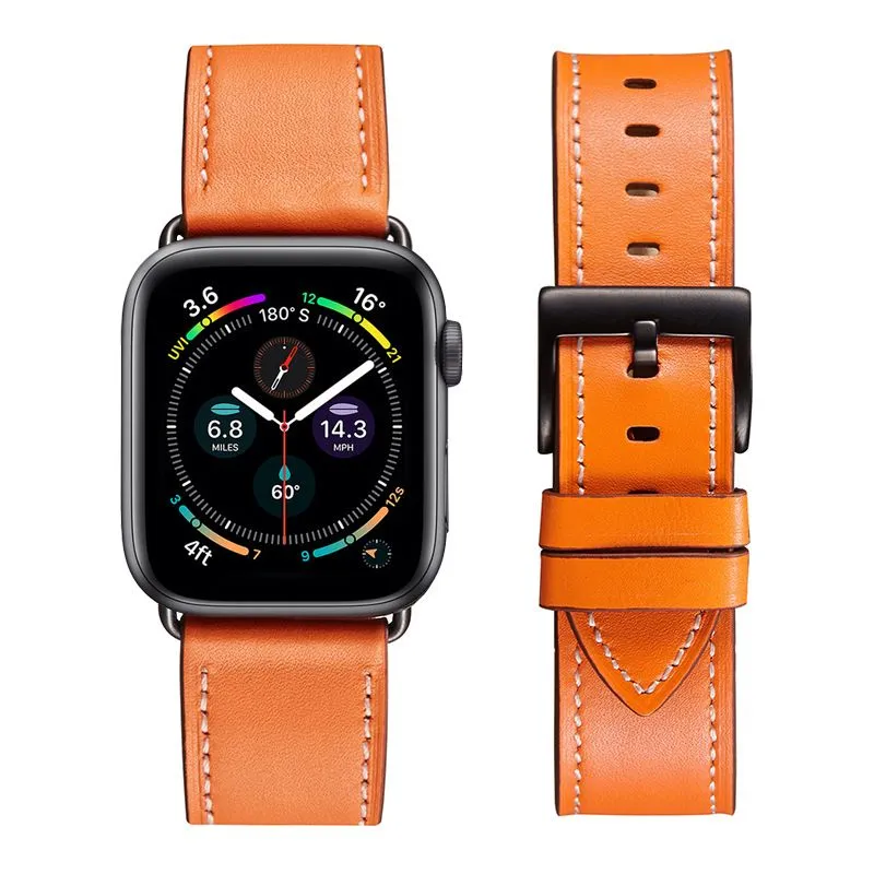 картинка Кожаный ремешок для часов Apple Watch 42-44-45 мм Hermes orange от магазина КомпьютерЦентр