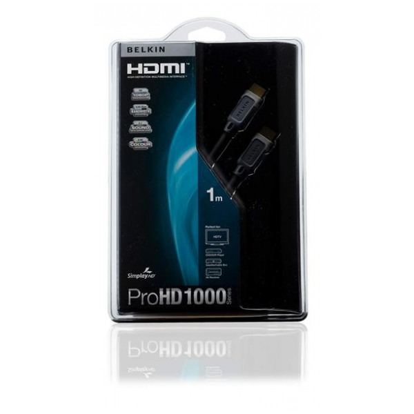 картинка Кабель Belkin HDMI (AM/ AM) Standart ProHD 1m Black (AV10000QP1M) от магазина КомпьютерЦентр