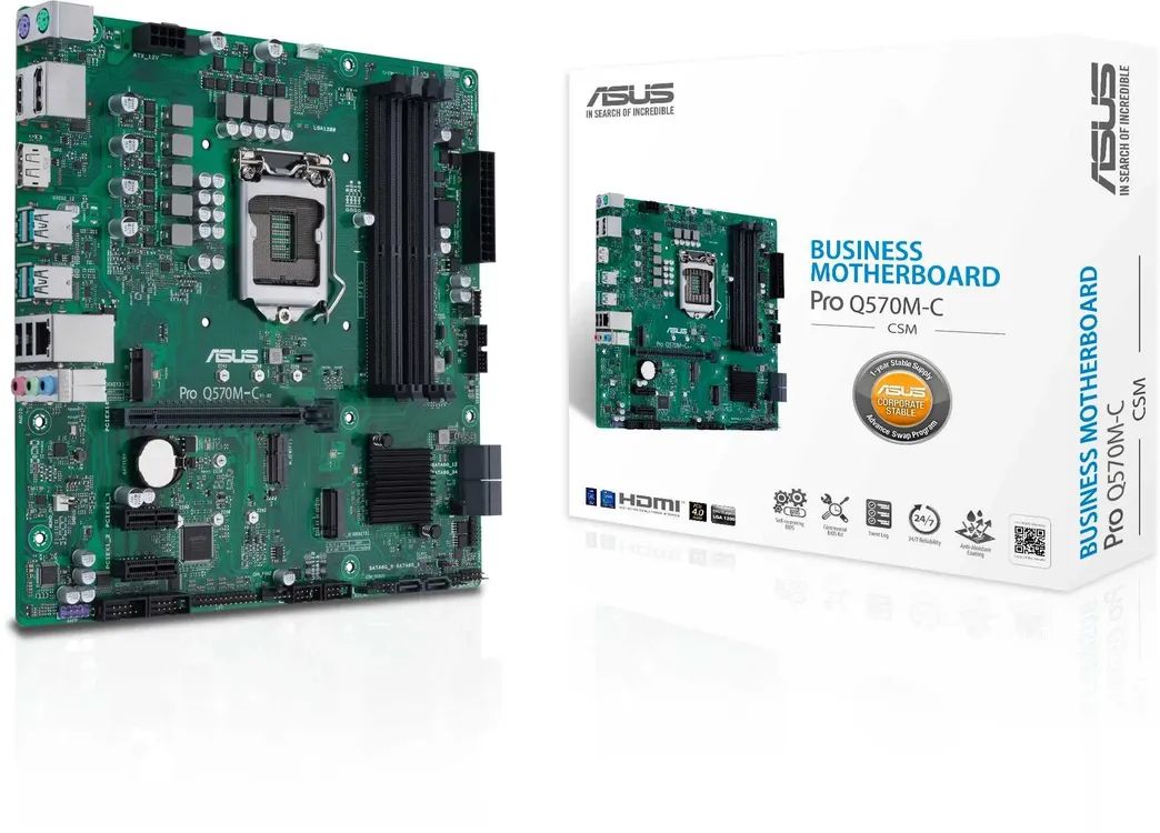 картинка Материнская плата Asus Pro Q570M-C/ CSM, S1200; Intel Q570; 2xDDR4; 6xSATA, 2xM2.1 8ch (7.1); GbLAN, DP, HDMI, mATX от магазина КомпьютерЦентр