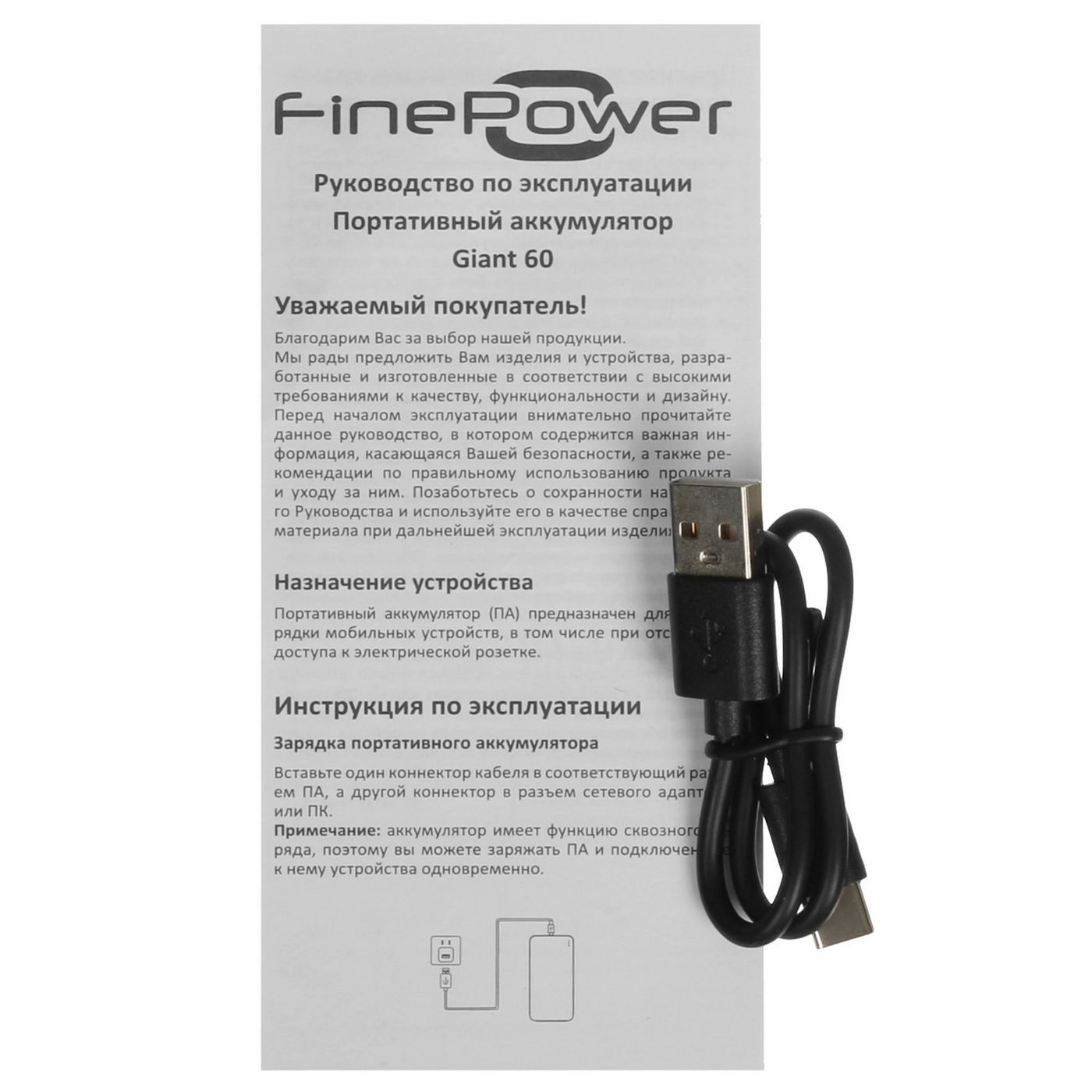 картинка Внешний аккумулятор FinePower Giant 60, 60 000 mAh 22,5W, 3xUSB-A(out), 2xUSB-C(in/ out), Li-pol, пластик, фонарик, LCD, ручка, черный от магазина КомпьютерЦентр