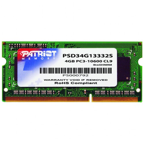 картинка Оперативная память Patriot SO-DIMM DDR3 4Gb 1333MHz PC3-10600 от магазина КомпьютерЦентр