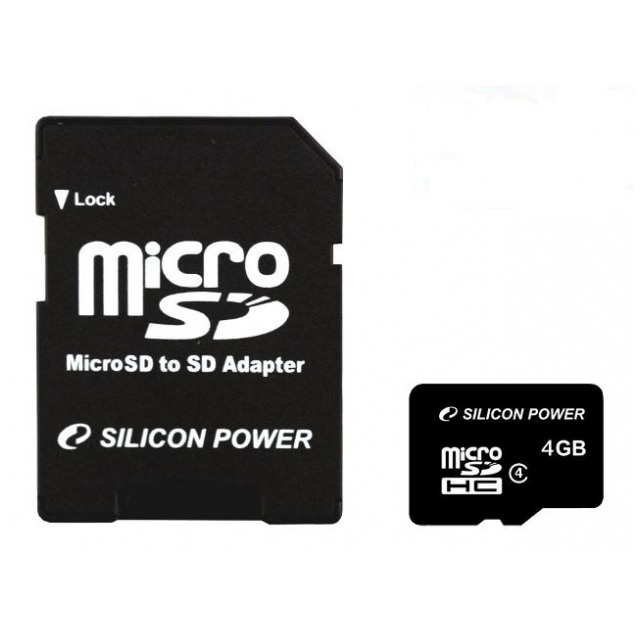 картинка Карта памяти SiliconPower 4Gb microSDHC Class 4 + SD Adapter (SP004GBSTH004V10) от магазина КомпьютерЦентр