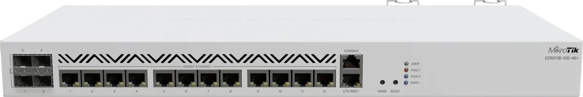 картинка Маршрутизатор MikroTik CCR2116-12G-4S+ Маршрутизатор проводной 12*1Gbit RJ45, 4*SFP+ от магазина КомпьютерЦентр