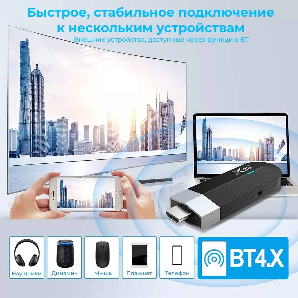 картинка Медиаплеер ТВ-стик X98 S500 (Amlogic S905Y4, 4Гб/ 32ГБ, Android 11, BT пульт G10spro) от магазина КомпьютерЦентр