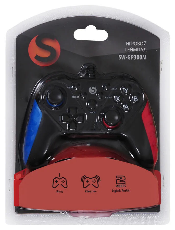 картинка Геймпад SunWind SW-GP300M черный/ красный/ синий USB виброотдача (1427332) от магазина КомпьютерЦентр